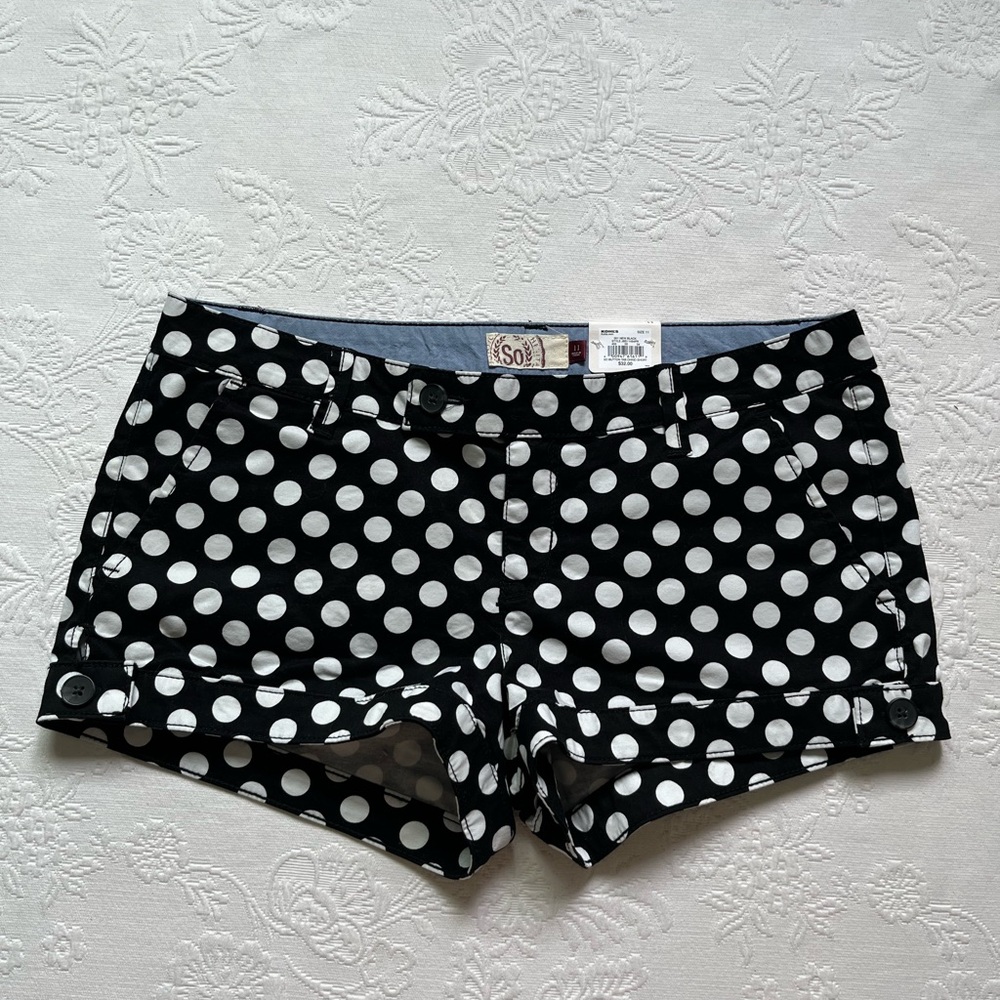 NWT SO Y2K Chino Short Black White Polka Dot Button Tab Jnr Size 11 - Picture 15 of 15